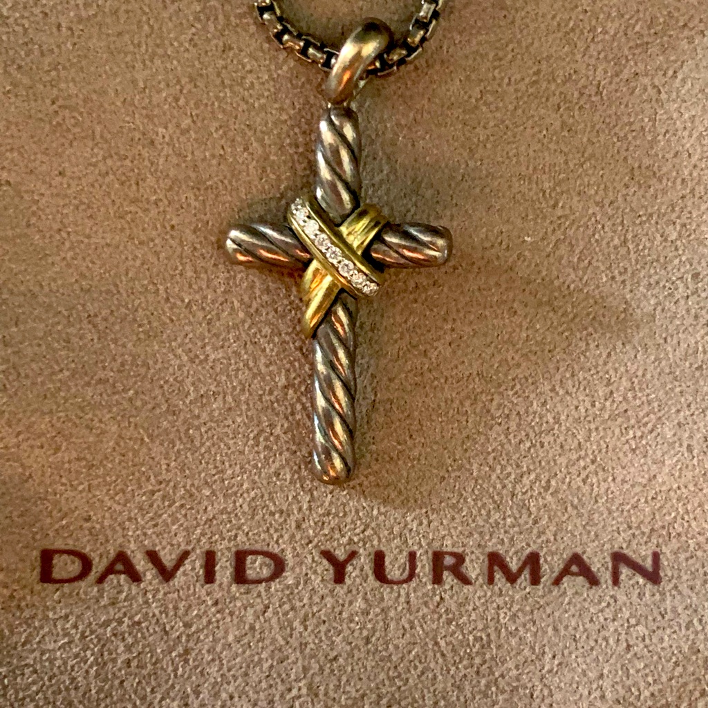 Crossover Cross Necklace In Sterling Silver With Pav Diamonds